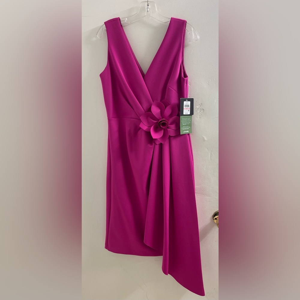Vibrant Fuchsia Asymmetrical Dress with Floral Detail